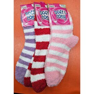 Women Slipper Fuzzy Socks 9-11 Super Soft Winter Non-Skid Cozy Stripe, 3 Pack